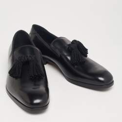 مملوكة مسبقًا Jimmy Choo Black Leather Foxley Tassel Loafers Size 42.5