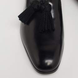مملوكة مسبقًا Jimmy Choo Black Leather Foxley Tassel Loafers Size 42.5