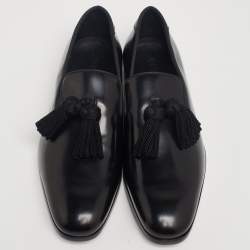 مملوكة مسبقًا Jimmy Choo Black Leather Foxley Tassel Loafers Size 42.5