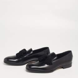 مملوكة مسبقًا Jimmy Choo Black Leather Foxley Tassel Loafers Size 42.5