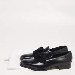 مملوكة مسبقًا Jimmy Choo Black Leather Foxley Tassel Loafers Size 42.5