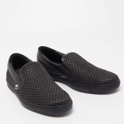 Jimmy Choo Black Leather and Rubber Grove Stars Slip On Sneakers Size 45