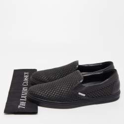 Jimmy Choo Black Leather and Rubber Grove Stars Slip On Sneakers Size 45