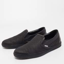 Jimmy Choo Black Leather and Rubber Grove Stars Slip On Sneakers Size 45