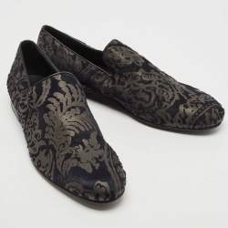Jimmy Choo Navy Blue/Grey Embossed Calf Hair Slip On Loafers Size 42