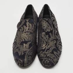 Jimmy Choo Navy Blue/Grey Embossed Calf Hair Slip On Loafers Size 42