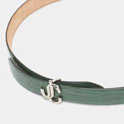 Pre Owned Jimmy Choo Green Croc Embossed Leather JC Logo Belt 90CM