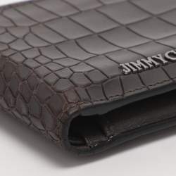 Pre Owned محفظة بطيات جلد منقوش كروك بني جيمي شو