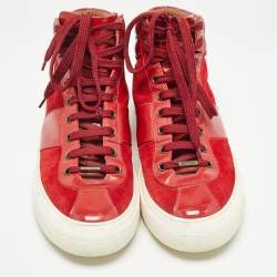 Jimmy Choo Red Suede and Patent High Top Sneakers Size 42.5