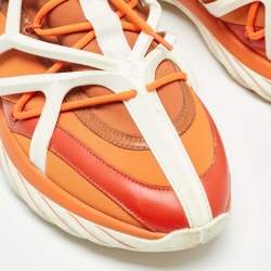 Jimmy Choo Orange/White Fabric and Rubber Lace Up Trainer Sneakers Size 41