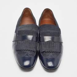 Jimmy Choo Navy Blue Leather and Denim Loafers Size 45