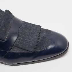 Jimmy Choo Navy Blue Leather and Denim Loafers Size 45