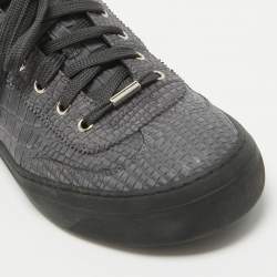 Jimmy Choo Grey Croc Embossed Leather Lace Up Sneakers Size  44.5