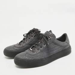 Jimmy Choo Grey Croc Embossed Leather Lace Up Sneakers Size  44.5