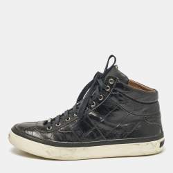 Jimmy Choo Black Croc Embossed Leather Belgravia High Top Sneakers Size 44