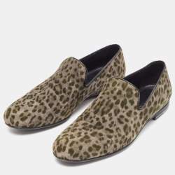 Jimmy Choo Grey Leopard Print Suede Sloane Smoking Slippers Size 42