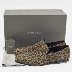 Jimmy Choo Grey Leopard Print Suede Sloane Smoking Slippers Size 42