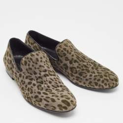 Jimmy Choo Grey Leopard Print Suede Sloane Smoking Slippers Size 42