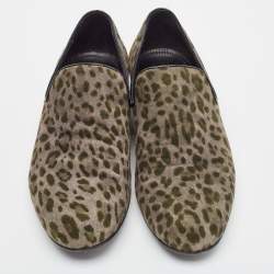 Jimmy Choo Grey Leopard Print Suede Sloane Smoking Slippers Size 42