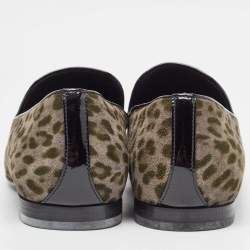 Jimmy Choo Grey Leopard Print Suede Sloane Smoking Slippers Size 42