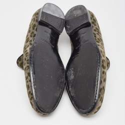 Jimmy Choo Grey Leopard Print Suede Sloane Smoking Slippers Size 42