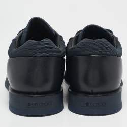Jimmy Choo Navy Blue Canvas and Croc Embossed Leather Jett Sneakers Size 41.5