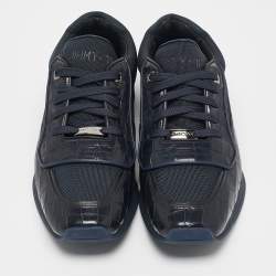 Jimmy Choo Navy Blue Canvas and Croc Embossed Leather Jett Sneakers Size 41.5