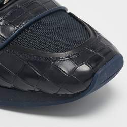 Jimmy Choo Navy Blue Canvas and Croc Embossed Leather Jett Sneakers Size 41.5