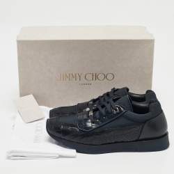 Jimmy Choo Navy Blue Canvas and Croc Embossed Leather Jett Sneakers Size 41.5