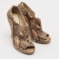  Jimmy Choo Tan Snakeskin Embossed Glint Peep Toe Ankle Booties Size 39
