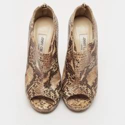  Jimmy Choo Tan Snakeskin Embossed Glint Peep Toe Ankle Booties Size 39