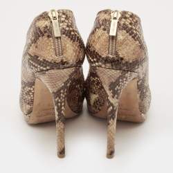  Jimmy Choo Tan Snakeskin Embossed Glint Peep Toe Ankle Booties Size 39