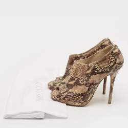 Jimmy Choo Tan Snakeskin Embossed Glint Peep Toe Ankle Booties Size 39