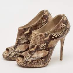  Jimmy Choo Tan Snakeskin Embossed Glint Peep Toe Ankle Booties Size 39