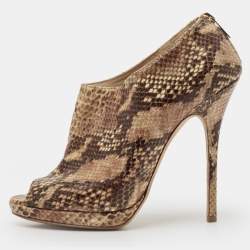  Jimmy Choo Tan Snakeskin Embossed Glint Peep Toe Ankle Booties Size 39