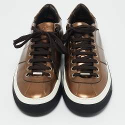 Jimmy Choo Gold Leather Belgravia Low Top Sneakers Size 42