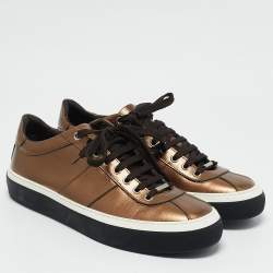 Jimmy Choo Gold Leather Belgravia Low Top Sneakers Size 42
