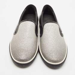 Jimmy Choo Black/Silver Patent Leather and Glitter Slip On Sneakers Size 44