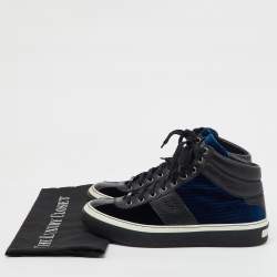 Jimmy Choo Black/Blue Leather and Velvet High Top Sneakers Size 41