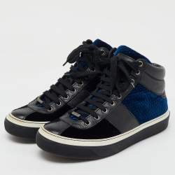 Jimmy Choo Black/Blue Leather and Velvet High Top Sneakers Size 41