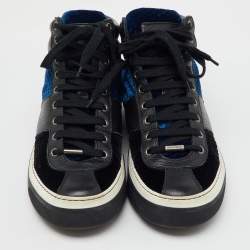 Jimmy Choo Black/Blue Leather and Velvet High Top Sneakers Size 41