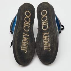 Jimmy Choo Black/Blue Leather and Velvet High Top Sneakers Size 41