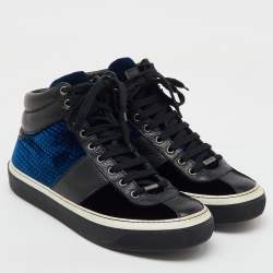 Jimmy Choo Black/Blue Leather and Velvet High Top Sneakers Size 41