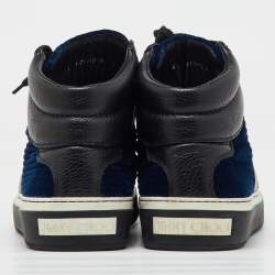 Jimmy Choo Black/Blue Leather and Velvet High Top Sneakers Size 41