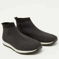 Jimmy Choo Black/Grey Knit Fabric Socks Slip On Sneakers Size 43