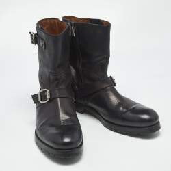 Pre Owned Jimmy Choo Black Leather Ankle Length Boots Size 43