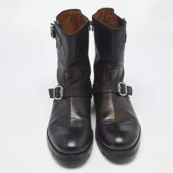 Pre Owned Jimmy Choo Black Leather Ankle Length Boots Size 43