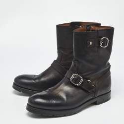 Pre Owned Jimmy Choo Black Leather Ankle Length Boots Size 43
