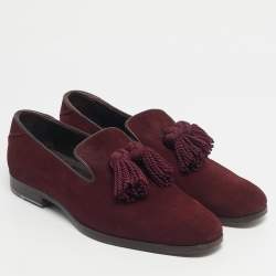 Pre Owned Jimmy Choo Burgundy Suede Foxley Tassels Loafers Size 41