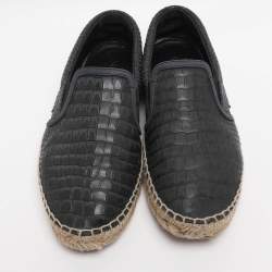 Pre Owned Jimmy Choo Dark Navy Croc Embossed Leather Vlad Slip On Sneakers Size 39.5